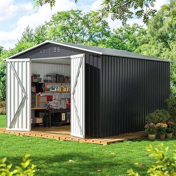 10x10 ft Metal Outdoor Storage Shed with Lockable Doors