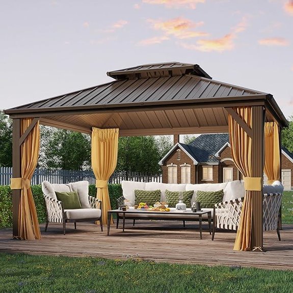 YOLENY 10x12 Hardtop Metal Gazebo with Curtains
