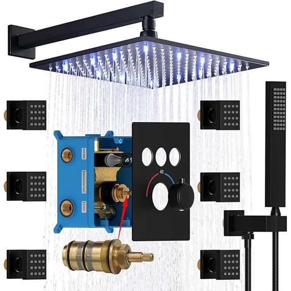 Enga 12-Inch Matte Black Thermostatic Shower System