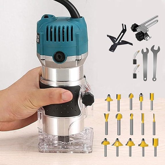 Wood Router Set with 15 Bits and Trimmer