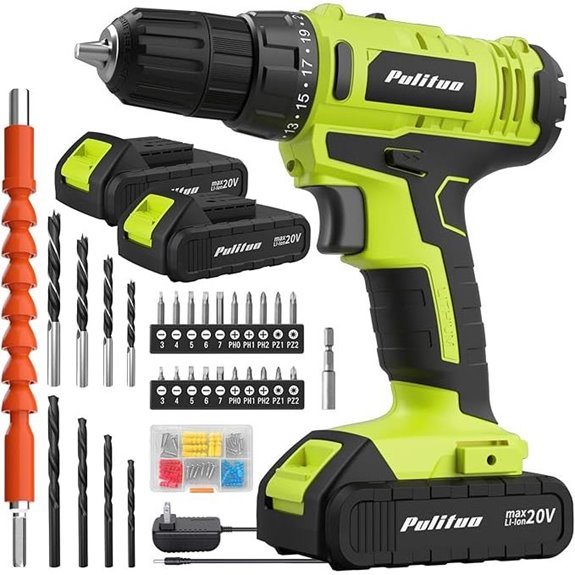 PULITUO 20V Cordless Drill Kit with 2 Batteries