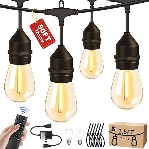 50FT Outdoor String Lights with Remote & Dimmer