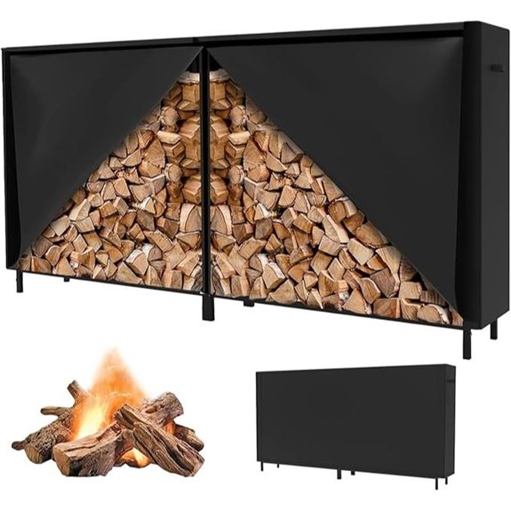 8Ft Firewood Rack Cover Waterproof Windproof Black