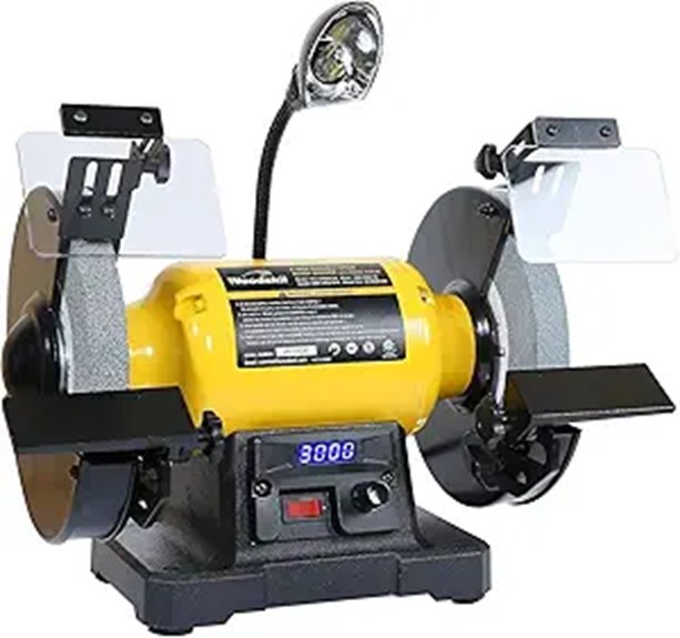 8-Inch Variable Speed Bench Grinder with Work Light
