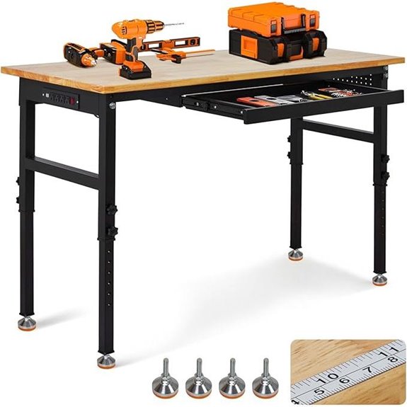 60 Adjustable Workbench with Drawer and Power Outlet