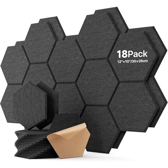 Hexagon Acoustic Wall Panels 18-Pack Self-Adhesive Black