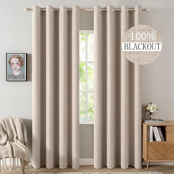 MIULEE Blackout Linen Curtains for Bedroom 52x84