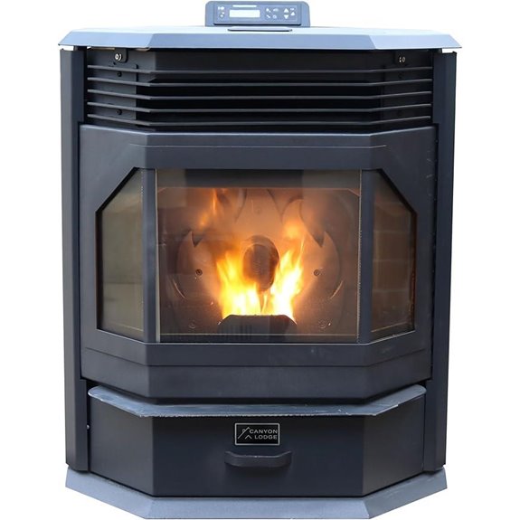 Canyon Lodge Bayfront Pellet Stove heats up to 2500 sq ft