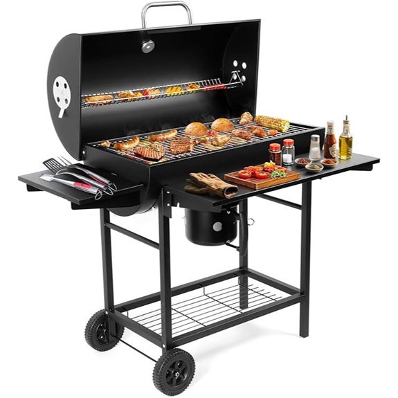 Charcoal BBQ Grill with Side Table for Outdoors