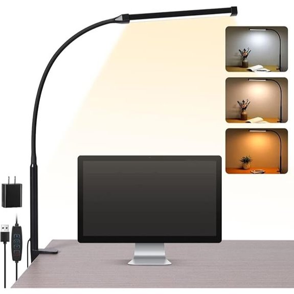 LED Desk Lamp with Clamp 3 Modes USB Black