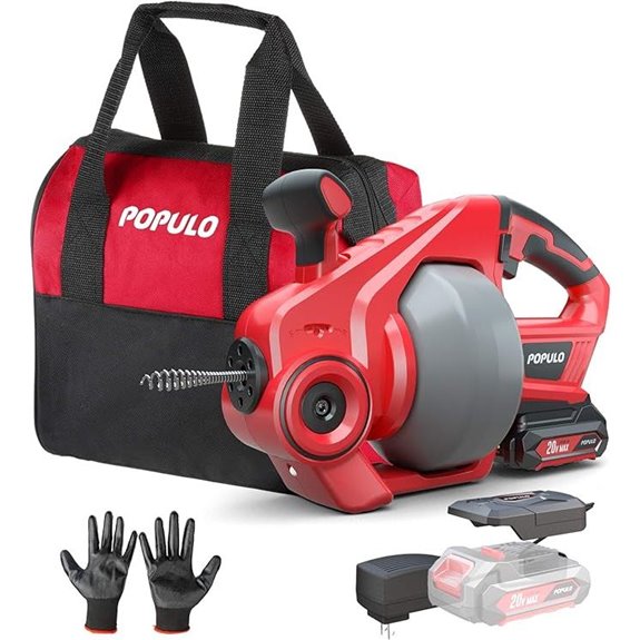 POPULO 20V Cordless Electric Drain Auger (25ft)