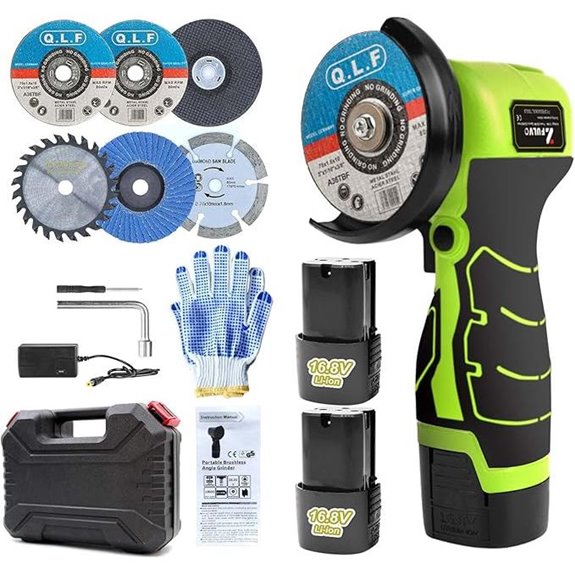 Cordless Angle Grinder Kit with Batteries and Discs
