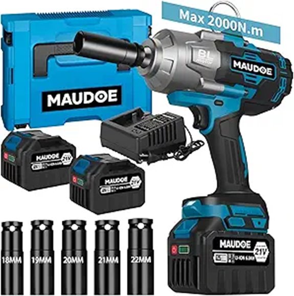 2000Nm Cordless Impact Wrench with Batteries and Sockets