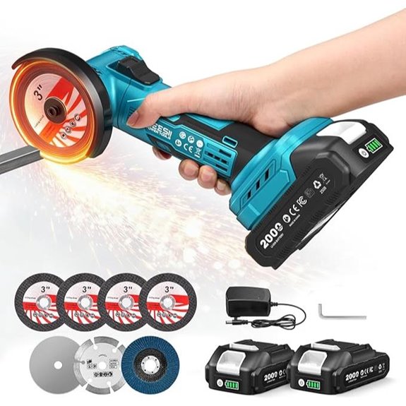 SEESII Cordless Mini Angle Grinder with Batteries and Discs