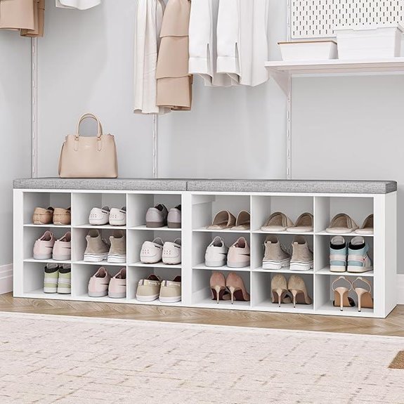 Shoe Storage Bench with Cushions and Cubbies