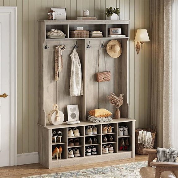 Farmhouse Hall Tree with Shoe Storage and Bench