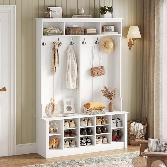Farmhouse Hall Tree with Shoe Storage and Bench