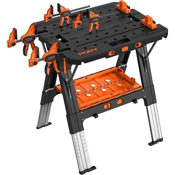 Pony Folding Work Table with Clamps and Adjustable Height