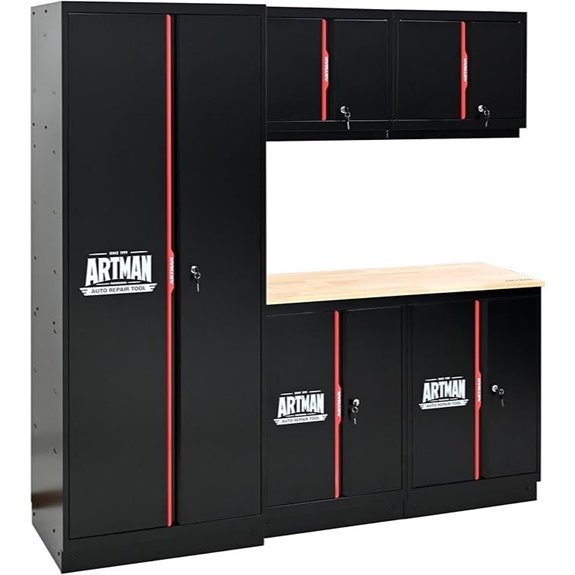 Garage Storage Cabinets Set with LED Lights and Locking