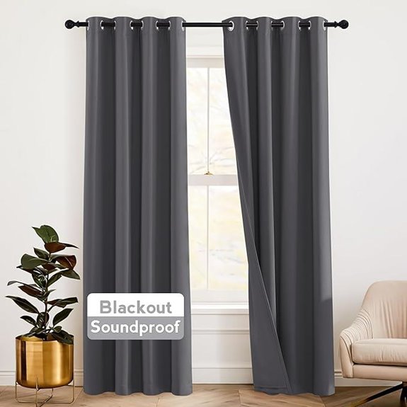 RYB HOME Soundproof Blackout Curtains Gray 84 inches