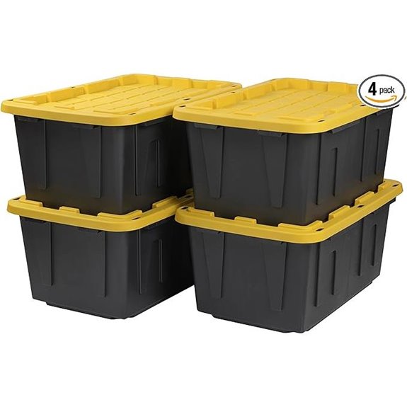 Heavy Duty Black & Yellow Storage Bins (4 Pack)