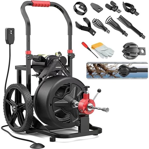 POPULO 100ft Drain Snake Auger with Cutters & Root Killer