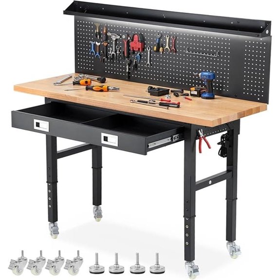 Heavy Duty Mobile Workbench with Pegboard and Drawers