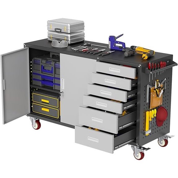 55 Heavy Duty Rolling Workbench with Storage and Pegboard