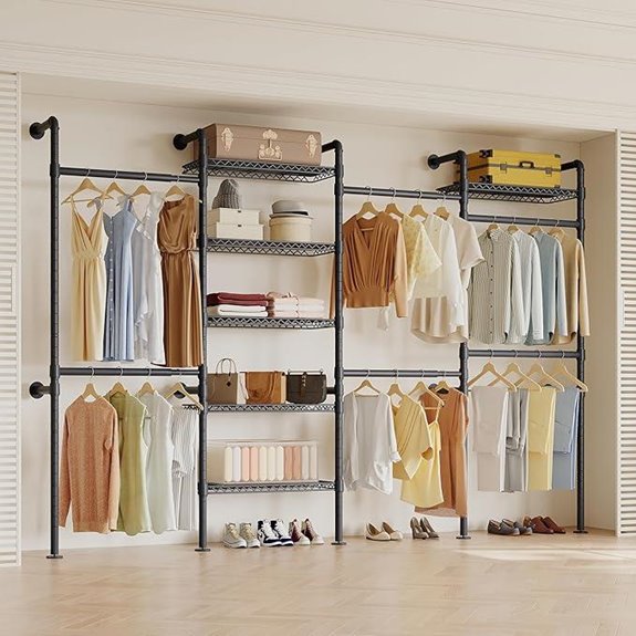 W4 Wall-Mounted Industrial Pipe Clothing Rack