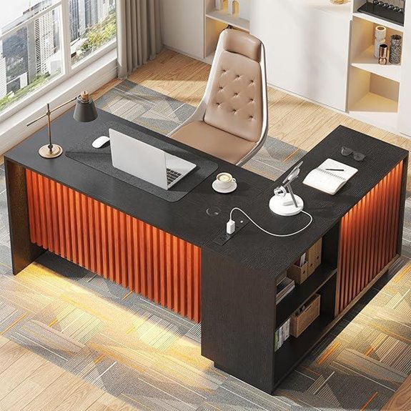 L-Shaped Executive Desk with Storage and Lights