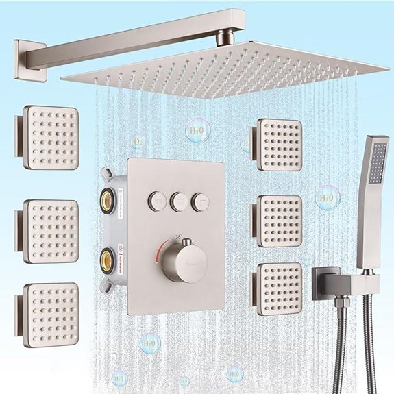 Thermostatic Rain Shower System with Body Jets