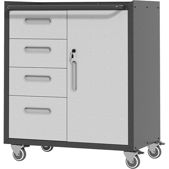 Metal Rolling Storage Cabinet with Shelves and Lock