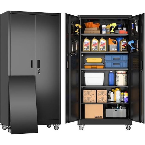 Garage Storage Cabinet with Wheels & Pegboard