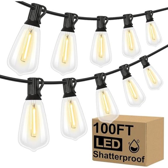 Brightever 100FT LED Outdoor String Lights with Edison Bulbs