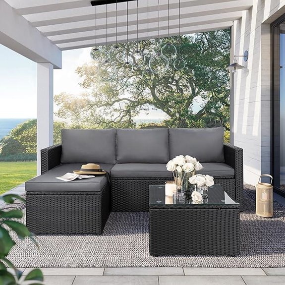 SUNLEI 3-Piece Patio Sofa Set with Cushions & Table