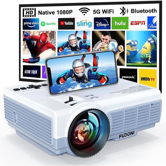 FUDONI Portable 1080P WiFi & Bluetooth 4K Projector