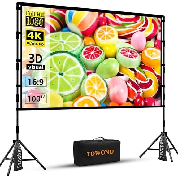 TOWOND 100 Outdoor Indoor Projector Screen with Stand
