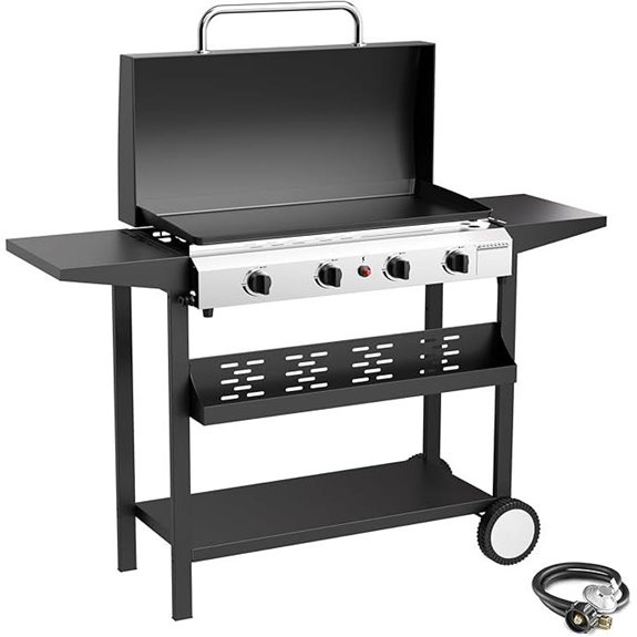 4-Burner Propane Griddle with Lid and Side Shelves
