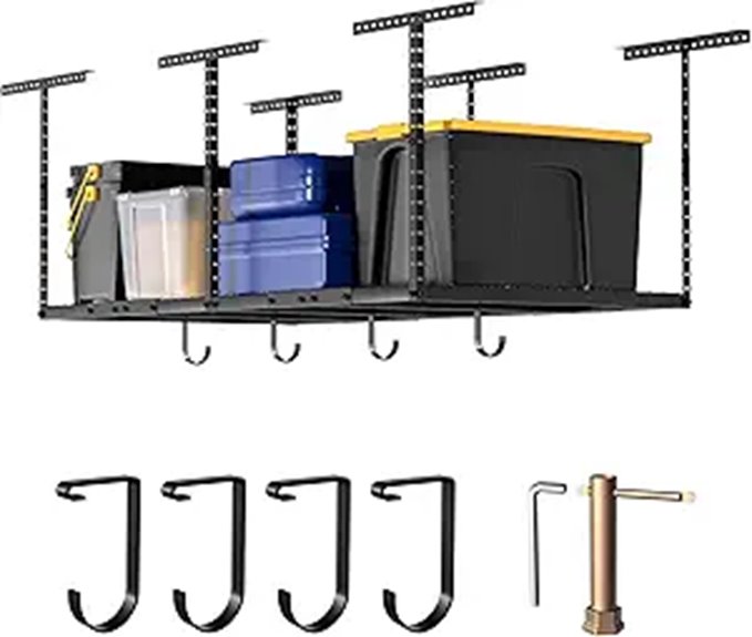 Heavy-Duty Overhead Garage Storage Rack with Hooks