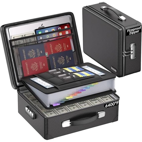 Fireproof Document Box with Lock and Pockets