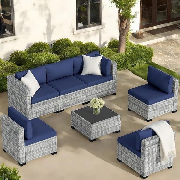 7-Piece Outdoor Rattan Sofa Set with Cushions
