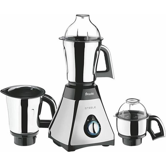 Preethi Steele 3-Jar Mixer Grinder 550-Watt Silver