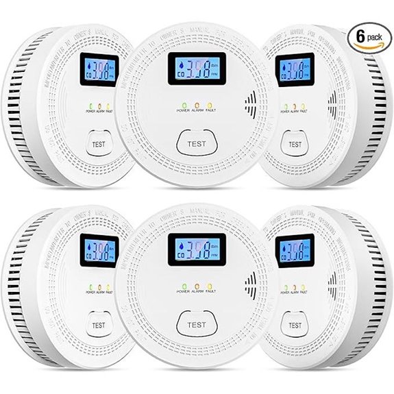 6 Pack Carbon Monoxide & Smoke Detectors with Alarm