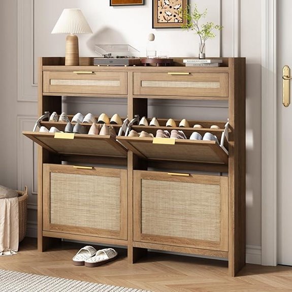Large Rattan Shoe Storage Cabinet with Drawers