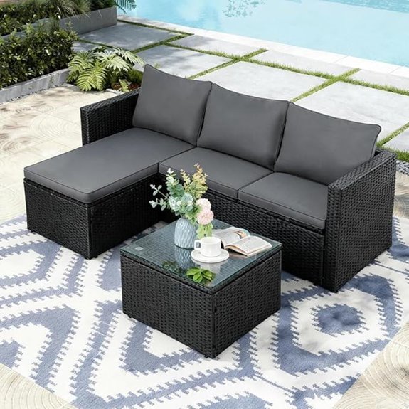 JAMFLY 3-Piece Wicker Patio Sectional Sofa Set