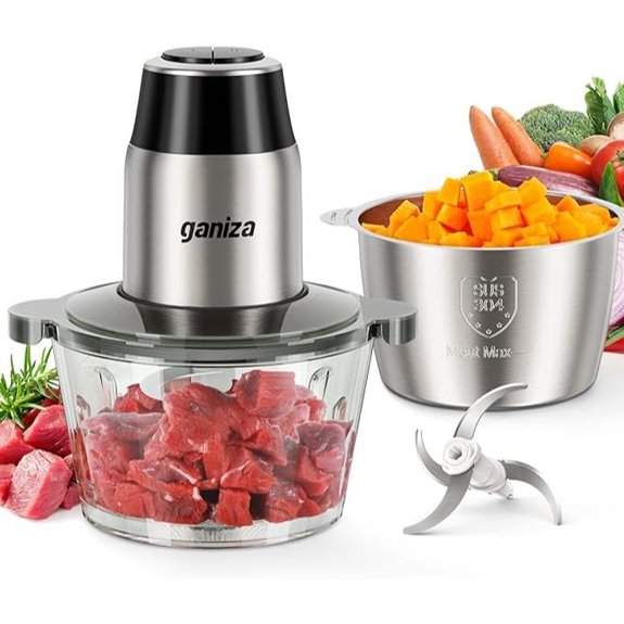 GANIZA 2-Bowl Food Processor with Meat & Veggie Chopper