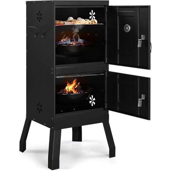 Vertical Charcoal Smoker with Double Doors and Grills