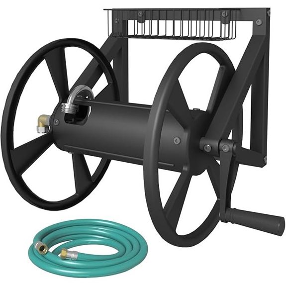 Triangle Wall-Mounted Garden Hose Reel with Storage