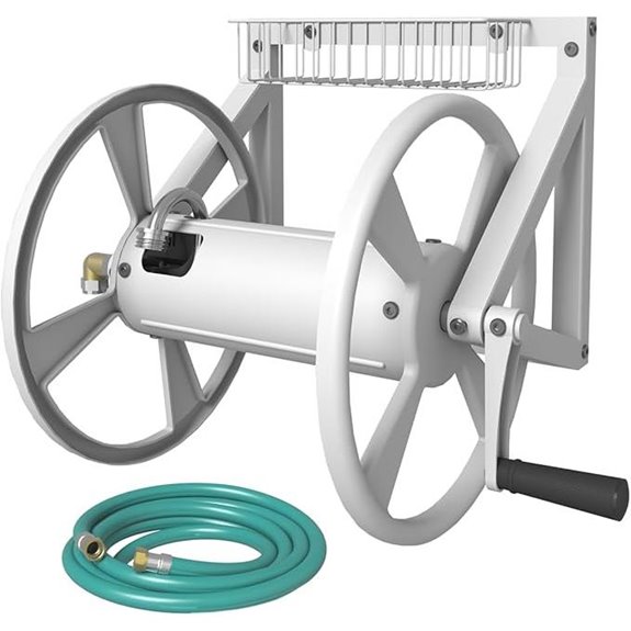 Wall-Mounted Garden Hose Reel with Storage Basket