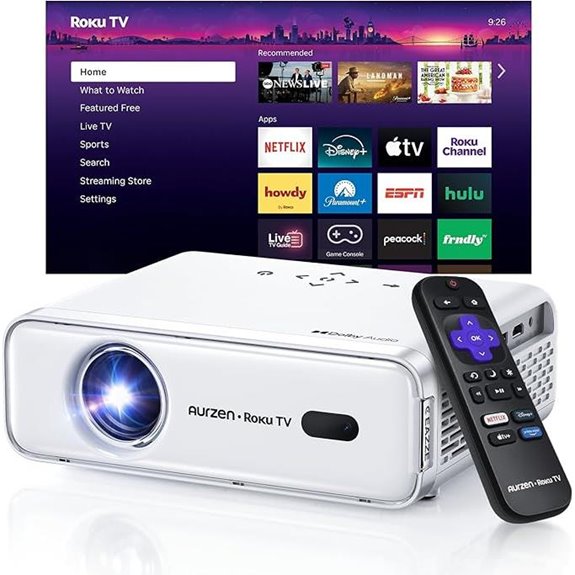 Aurzen Roku Smart Projector with Wi-Fi Bluetooth 1080P